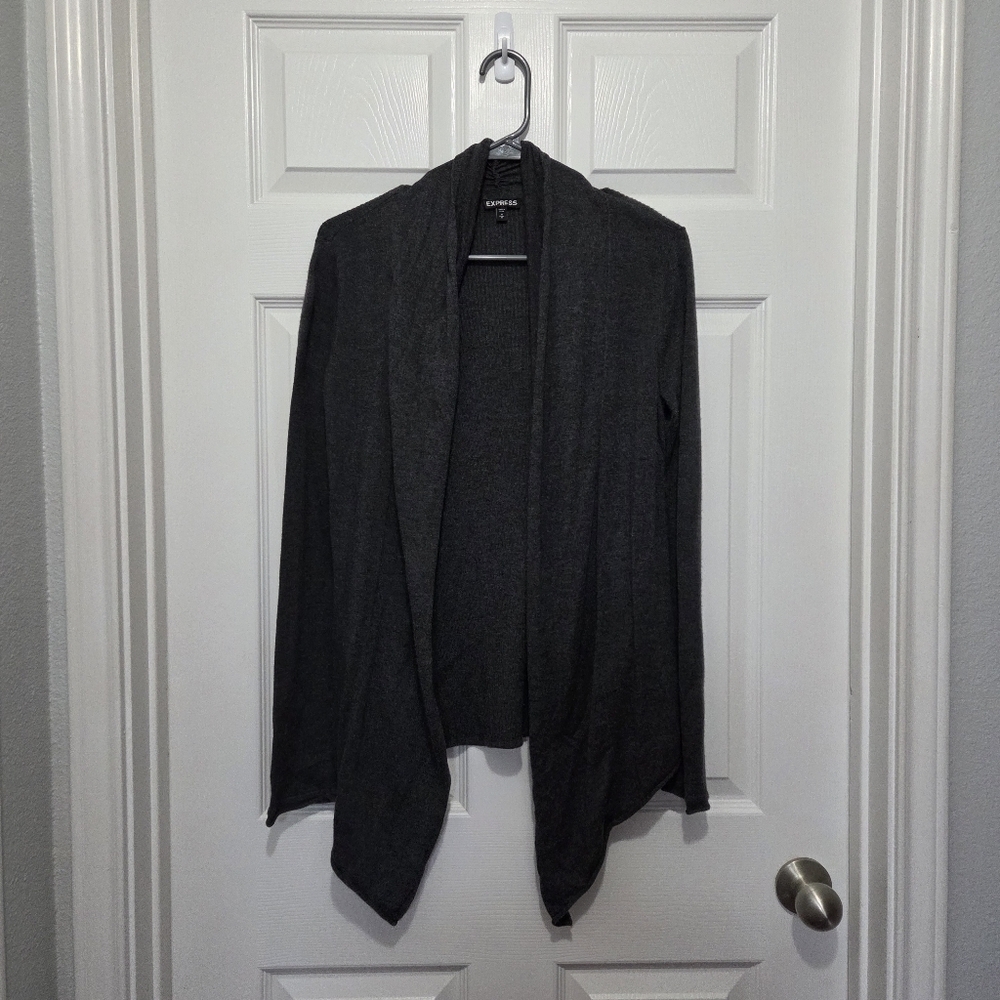 Express Charcoal Gray Waterfall Open Front Cardigan Size Medium Business Casual